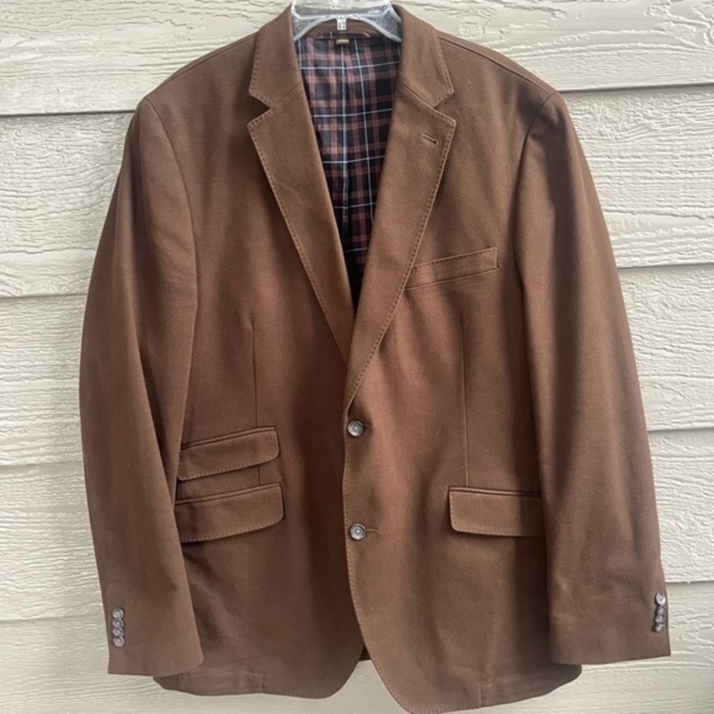 Kroon Luxury Men 46 Brown Cotton Jacket Double‎ Vent 2 Button Blazer